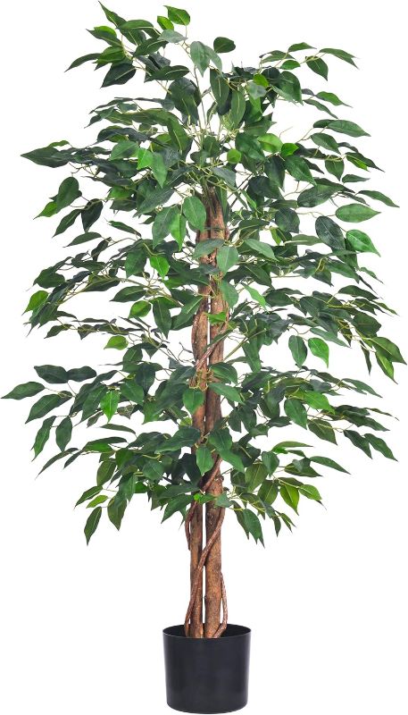 Photo 1 of Artificial Ficus Tree 4FT Faux Silk Plants with Sturdy Plastic Nursery Pot,Fake Ficus Trees for Home Office Farmhouse Indoor Outdoor Decor Perfect Housewarming Gift (4FT-1Pack)
