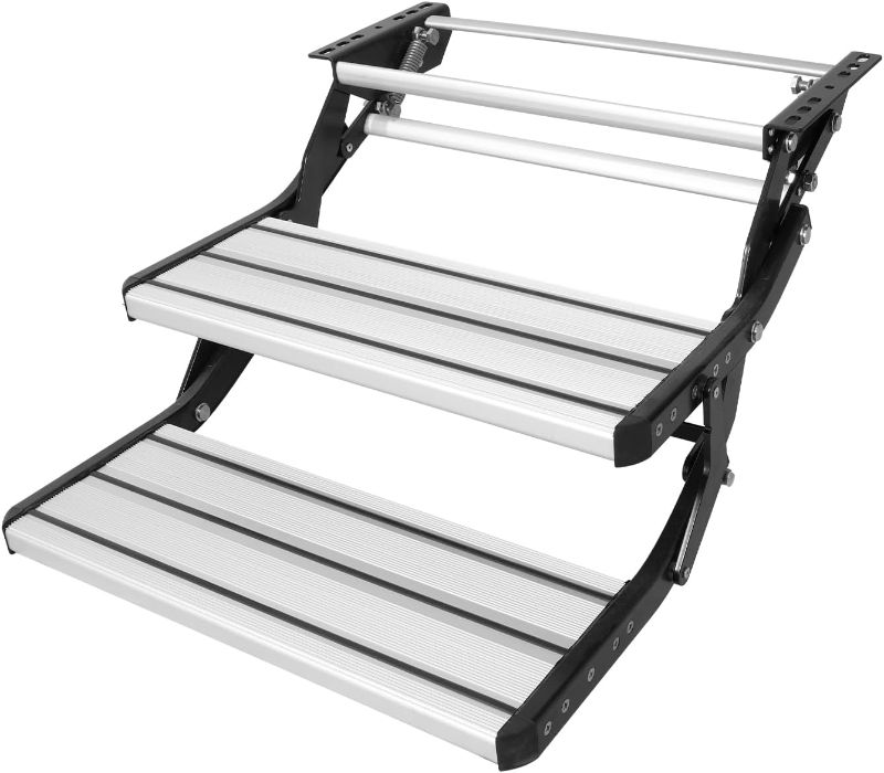 Photo 1 of VEVOR RV Steps, 2-Step, Manual Retractable RV Stairs, Foldable, 440 LBS Load Capacity, Aluminum Alloy Steps, Thickened Steel Plate, Non-Slip Steps for Safe Entry and Exit, RV, Trailer, Camper Steps
