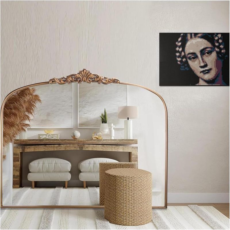 Photo 1 of Gold Traditional Vintage Ornate Baroque Mirror - 36"X30" Arched Antique Brass Mirror with Full Metal Frame - Ideal for Entryway, Fireplace, Living Room, Hallway, Bathroom
