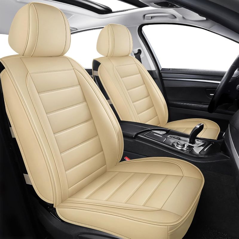 Photo 1 of CAPITAUTO Leather Car Seat Covers, Waterproof Faux Leatherette Cushion Cover for Cars SUV Pick-up Truck Universal Fit Set for Auto Interior Accessories(Beige Full Set)
