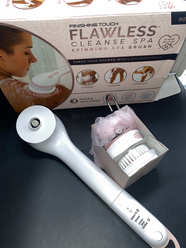 Photo 2 of Flawless Cleanse Spa Shower Wand - Cordless Spinning Bath Brush with 4 Attachments - Loofah, Cleansing, Massage, Pumice Stone Heads