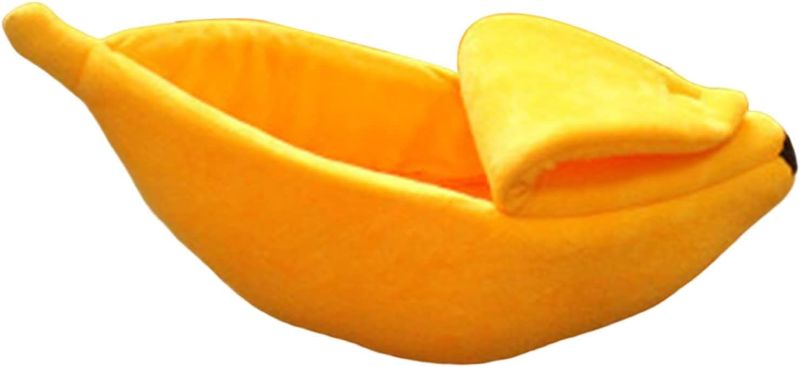 Photo 1 of Banana Cat Bed Small Cat Bed Cat Tent Pet Supplies Buy Again Orders Banana Shape Premium Warming Washable Autumn Winter Cat Beds for Kitten Tent Small Pet, Yellow
