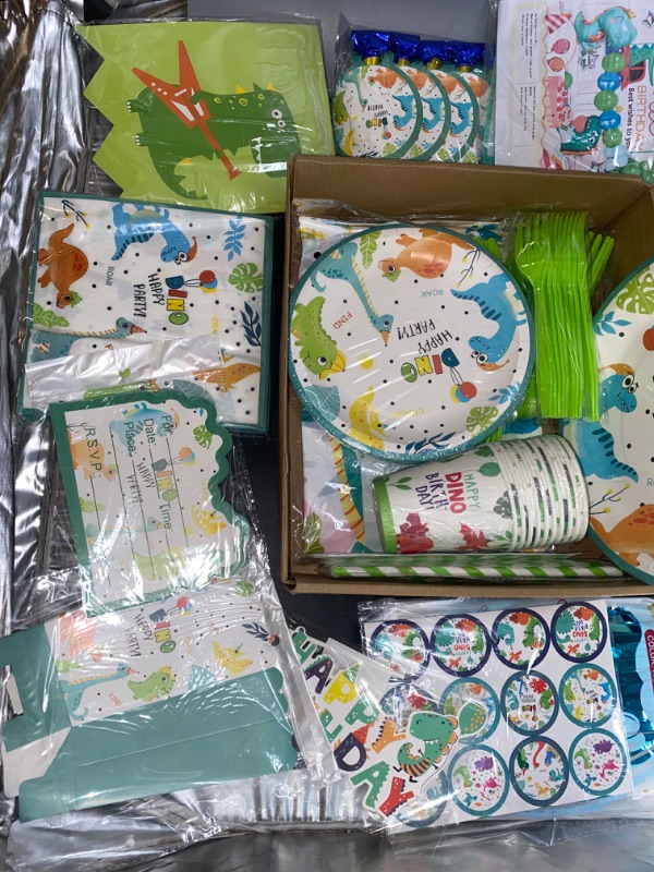 Photo 2 of Dinosaur Party Supplies, Dinosaur Theme Birthday Party Decoration Includes Plates Napkins Forks, Dino Tableware Set for Boys Kids Birthday, Serves 24 Guests