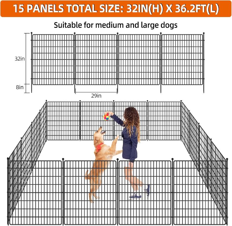 Photo 1 of 15 Panels Garden Fence for Outdoor Yard Decorative, 32 in(H) X 36.2 ft(L) No Dig Animal Barrier Fencing Rustproof Metal Wire Panel Border for Dog, and Patio Temporary Ground Stakes, with Rubber Malle
