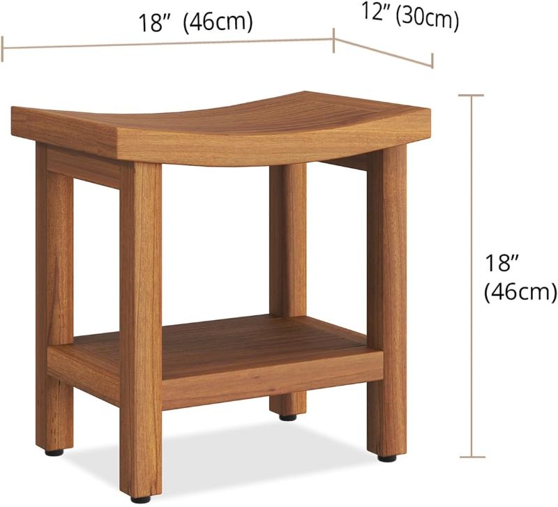 Photo 2 of AquaTeak Patented 18" Sumba Teak Shower Bench with Shelf
