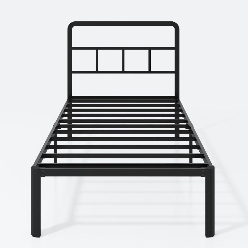 Photo 1 of 14 Inch Twin XL Bed Frame with Headboard - No Box Spring Needed, Heavy Duty Metal Twin Size Bed Frames Space Under Double Basic Steel Slats Platform
