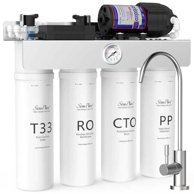 Photo 1 of SimPure UV Tankless Reverse Osmosis System, NSF/ANSI 58 Certified, Under Sink RO Water Filter System 400 GPD, 8 Stage Water Filtration Near 0 TDS, Built-in Pump, BPA Free, 1.5:1 Pure to Drain
