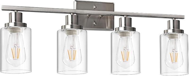 Photo 1 of Ascher 4-Light 29.3" Wall Sconces, Modern Vanity Light Fixture with Clear Glass Shade, Brushed Nickel Wall Light for Mirror Bedroom Hallway, E26 Base (Bulbs Not Included)
