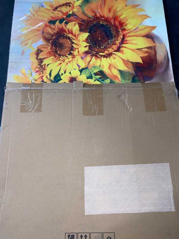 Photo 2 of Fall Sunshine Sunflower Bathroom Decor Wall Art Farmhouse Kitchen Paintings for Wall Decorations Countryside Vintage Framed Canvas Artwork Printing Ready to Hang for Living Room Bedroom 20"x20"
