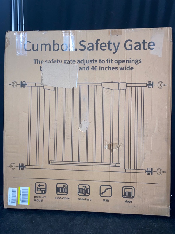 Photo 1 of Cumbor 29.7-46" Baby Gate for Stairs, Mom's Choice Awards Winner-Auto Close Dog Gate for the House, Easy Install Pressure Mounted Pet Gates for Doorways, Easy Walk Thru Wide Safety Gate for Dog, White
