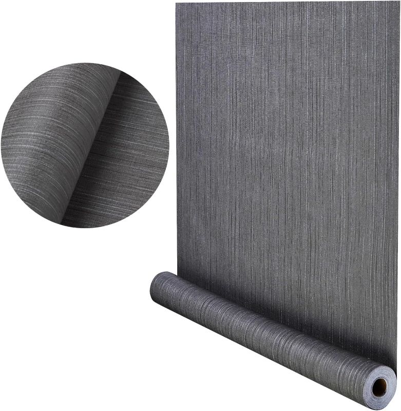 Photo 1 of Thick Textured Peel and Stick Wallpaper, countertop & cabinets Fabric Contact Paper,23.6 in X 394 in(32.8ft),Removable Textured Grasscloth Neutral Bedroom (Dark Grey)
