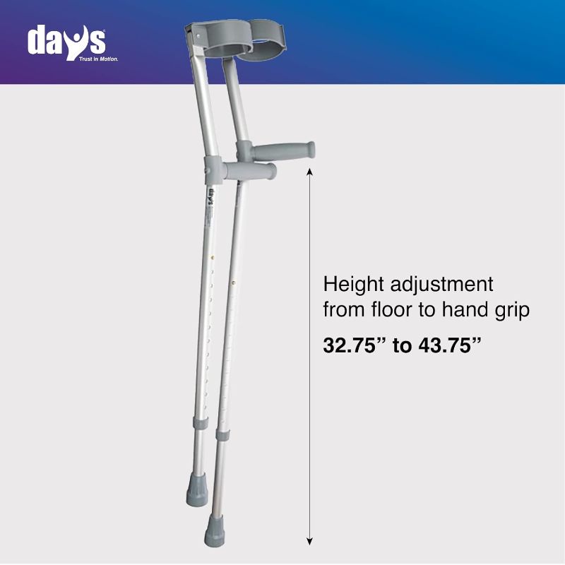 Photo 2 of Days Forearm Crutches, Tall Adult Size, Turning Arm Cuffs and Crutches Support Legs After Injury or Surgery, Adjustable Height and Handle Crutches for Elderly, Handicapped, and Disabled users
