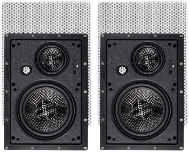 Photo 1 of Monoprice 3-Way Carbon Fiber In-Wall Speakers - 10-Inch, Pair, With Magnetic Grille, Black - Alpha Series
