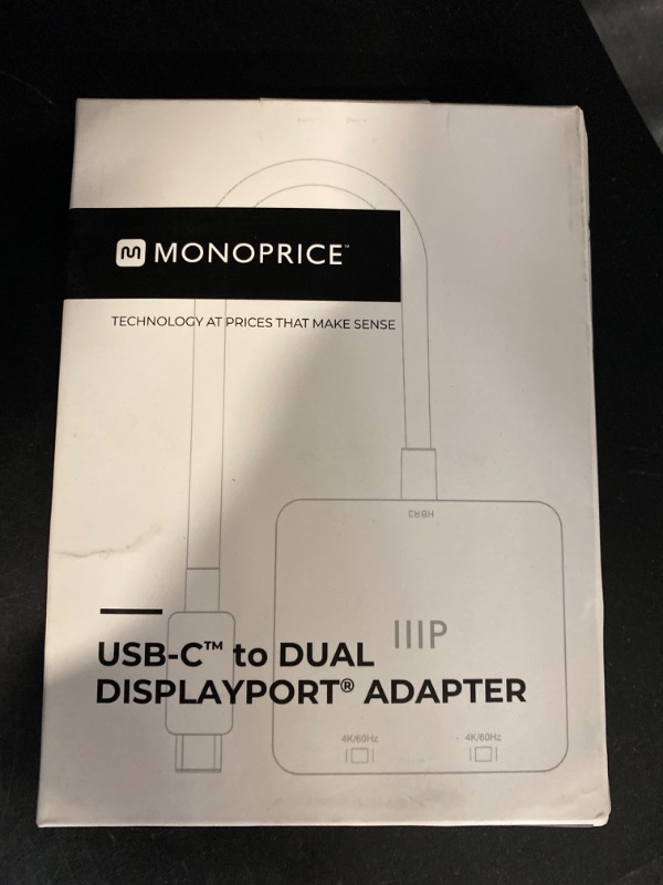 Photo 3 of Monoprice USB-C to Dual 4K DisplayPort Adapter (Dual 4K@60Hz) HDR, Supports MST, SST, and Mirror Modes, Portable, Compatible with Thunderbolt 3 Devices with Windows and MacOS,White
