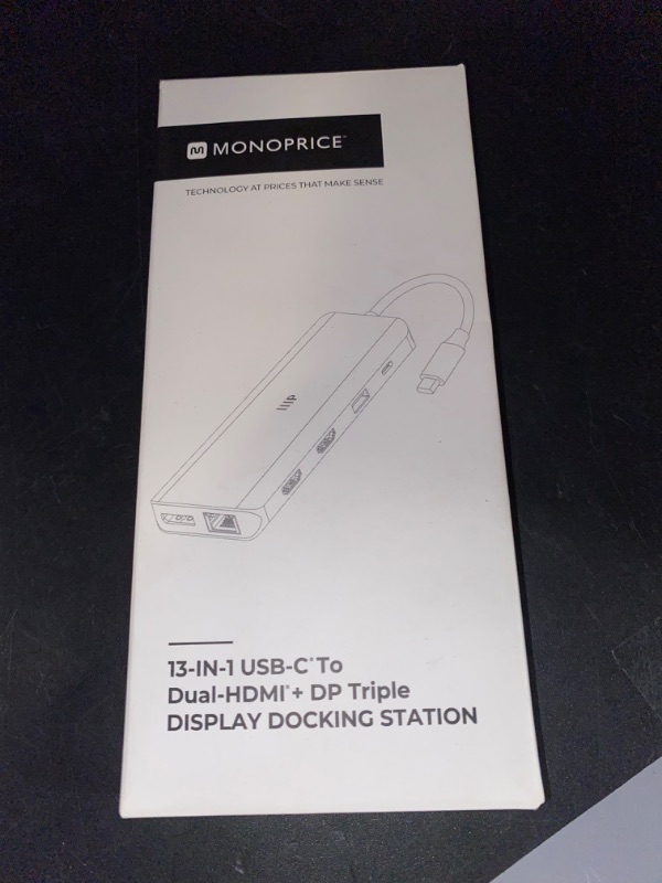 Photo 1 of Monoprice 13-in-1 Dual-HDMI + DisplayPort Multi-Stream Transport (MST) Triple Monitor Docking Station - 4K, 5Gbps USB A, Ethernet, Card Reader, 100W PD, Silver
