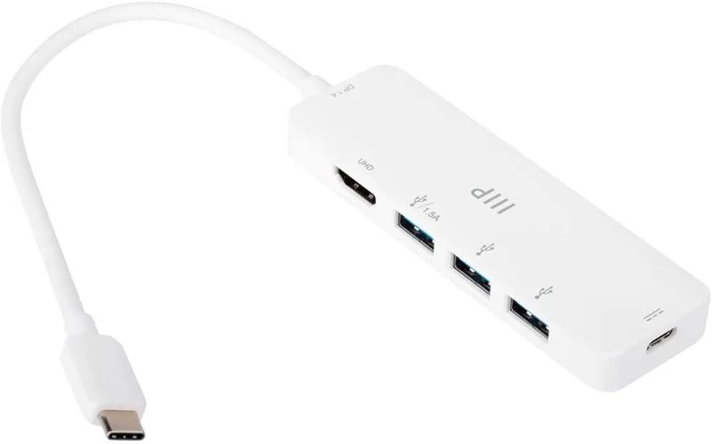 Photo 1 of Monoprice 5-in-1 USB-C to 4K HDMI Display Adapter and USB Hub (4K@60Hz) Fast Charge, 100W PD 3.0, 5Gbps, Portable, Plug-n-Play, Compatible with Windows and MacOS Operating Systems, White
