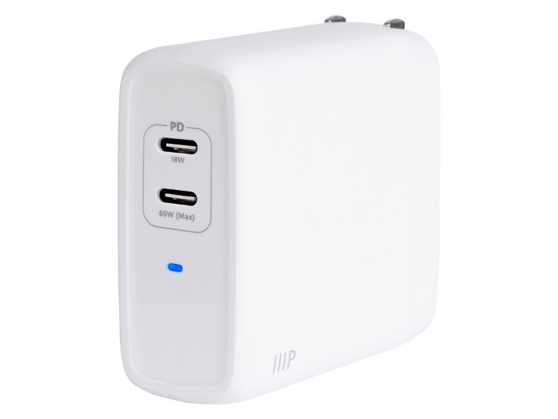 Photo 1 of Monoprice USB-C Charger, 68W 2-port PD GaN Technology Foldable Wall Charger White, Power Delivery for MacBook Pro/Air, iPad Pro, iPhone 16/15/14/Plus/Pro/Pro Max, Pixel, Galaxy, and More