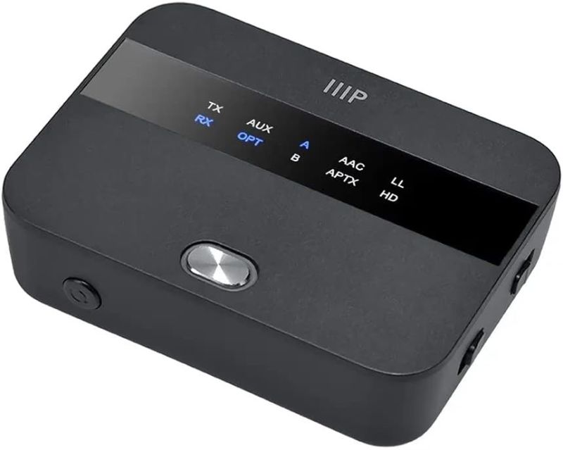 Photo 1 of Monoprice Bluetooth 5 Long Range Transmitter and Receiver - with AptX HD and AptX Low Latency, SBC, AAC, Up to 32 Feet (10 Meters) Toslink/Optical, 3.5mm Aux, Up to 25 Hours of Audio Playback
