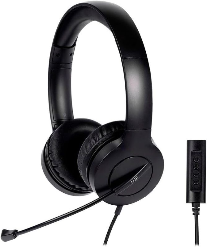 Photo 1 of Monoprice WFH 3.5mm + USB Wired On-Ear Web Meeting Headset, Lightweight, USB in-line Controller, Used in Work and School - Workstream Collection,Black
