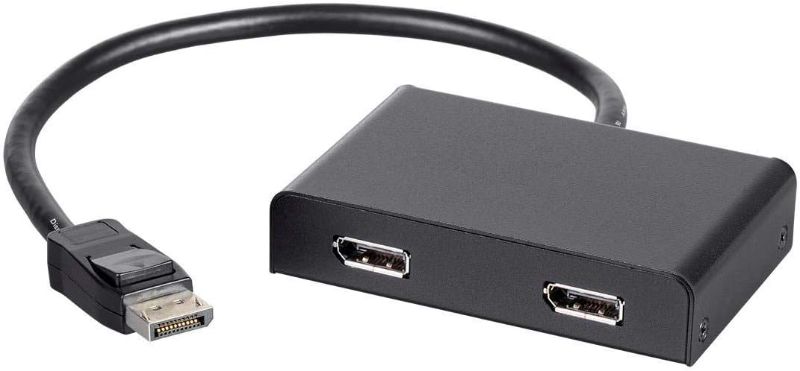 Photo 1 of Monoprice DisplayPort 1.2 to DisplayPort Multi-Stream Transport (MST) Hub - 2-Port, DP to DP, Ideal for Digital Signage, Large Video Displays in Schools, 7.6 x 5.8 x 1.3
