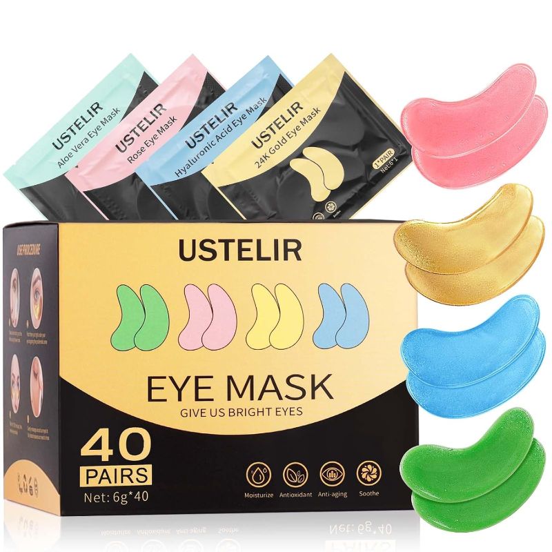 Photo 1 of SEALED BOX Under Eye Patches, 40 Pairs Eye Mask for Dark Circles, Puffy Eyes, Undereye Bags,Wrinkles,Eye Mask Patches with 24K Gold, Hyaluronic Acid,Rose & Aloe Vera, Eye Treatment Skin Care for Men & Women Gift
