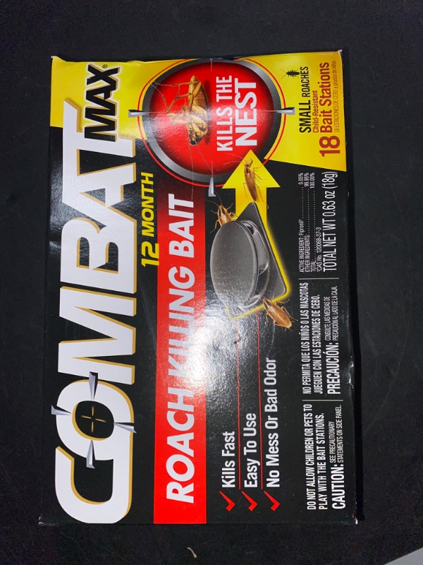 Photo 2 of SEALED BOX Combat Max 12 Month Roach Killing Bait, Small Roach Bait Station, Child-Resistant, 18 Count
