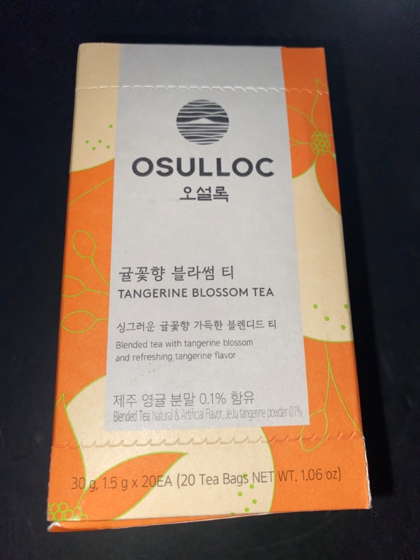 Photo 2 of OSULLOC Tangerine Tea (Fresh Jeju Tangerine Flavor), Fruit tea Blend, Premium Teabags from Jeju Island, 20 count, 1.06 oz, 30g
