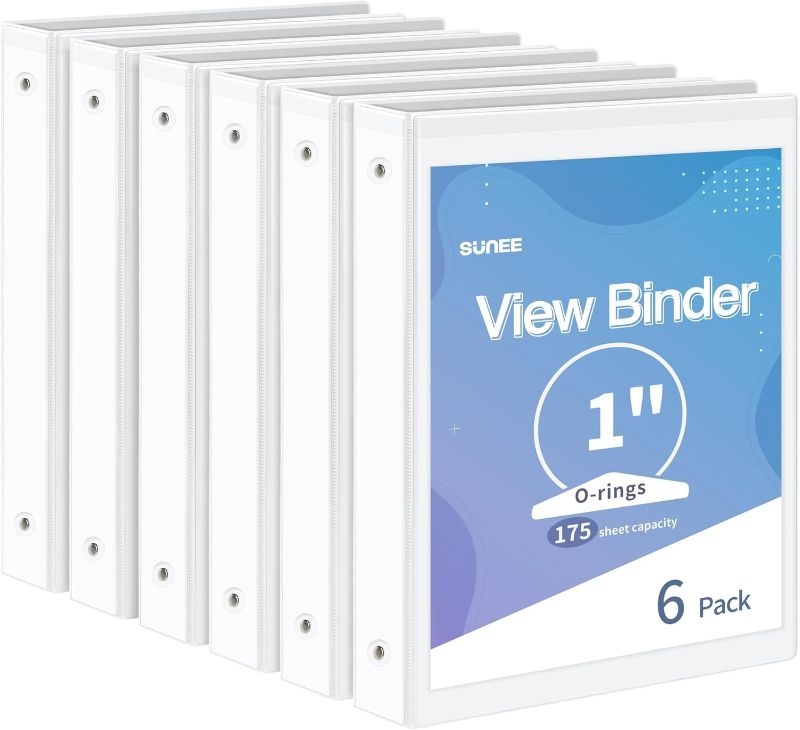 Photo 1 of NEW**SUNEE 3 Ring Binder 1 Inch 6 Pack, Clear View Binder Three Ring PVC-Free (Fit 8.5x11 Inches) for School Binder or Office Binder Supplies, White Binder
