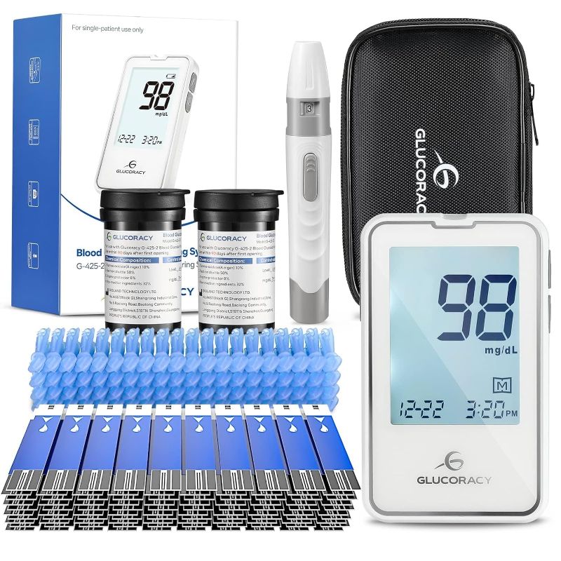 Photo 1 of Blood Glucose Monitor Kit with 100 Blood Sugar Test Strips & Lancets, Glucometer, Lancing Device, Travel Case, Diabetic Home Testing Kit
