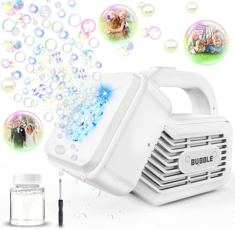 Photo 1 of PANACARE Portable Bubble Machine for Kids Automatic Bubble Maker Blower with Bubble Solution / 20000+ Bubbles per Minute Bubble Toys for Ideal Outdoor Party Birthday Gift for Toddlers
