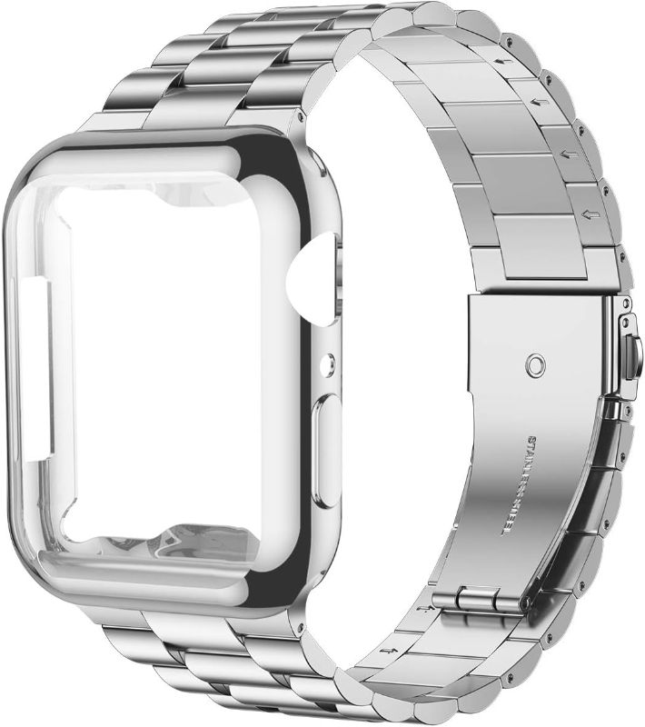 Photo 1 of iiteeology Compatible with Apple Watch Bands 40mm Series 6 5 4 Se, Upgraded Stainless Steel Band with iWatch Screen Protector Case for Women Silver/Silver
