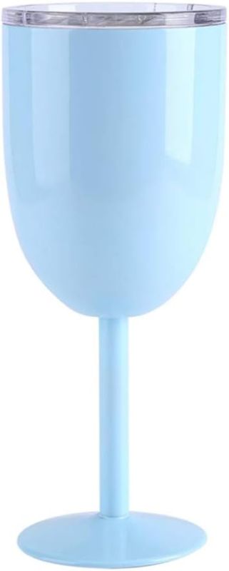 Photo 1 of NEW**Stainless Steel Goblet Wine Glasses with Lid, 1 Pcs Double Wall Vacuum Insulated Cocktail Glass Wine Tumbler Cup Great for Red White Wine Gift, 300ml (Light blue)
