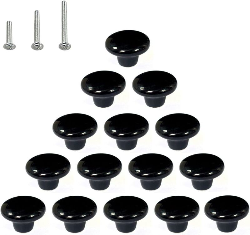 Photo 1 of HUAMULAN 15PCS Black Glossy Ceramic Knobs Round Cabinet Dresser Pulls Door Handles Cupboard Wardrobe Drawer, Dia. 1.5 inch 38mm
