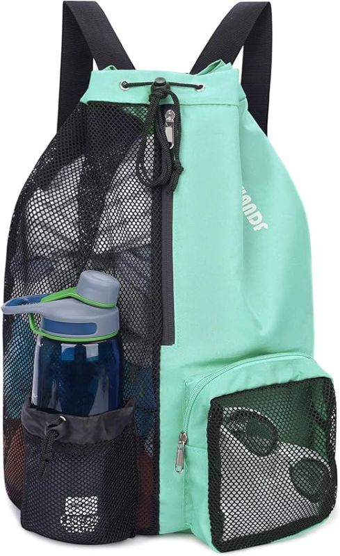 Photo 1 of WANDF Swim Bag Mesh Drawstring Backpack with Wet Pocket for Swimming, Gym, and Workout Gear
