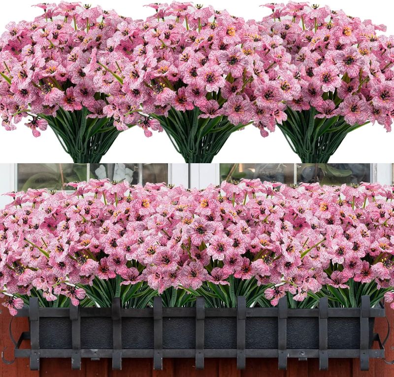 Photo 1 of 22 Bundles Artificial Flowers Outdoor Fake Flowers UV Resistant Plastic Flowers Outdoor Artificial Flowers Window Box Pink Faux Plants for Garden Front Porch Pot Home Decor (Light Pink)
