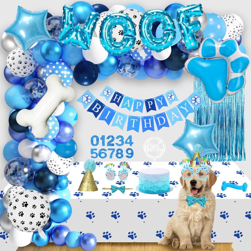 Photo 1 of DESIGN MAY VARY**Dog Birthday Party Supplies Dog Birthday Bandana Boy Dog Birthday Hat Bow Tie Greeting Card Birthday Numbers It’s My Bday Mother Puppers Sign Banner for Medium Large Dogs
