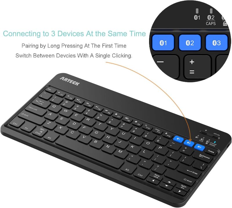 Photo 1 of Arteck HB220B Universal Backlit 7-Colors & Adjustable Brightness Multi-Device Slim Portable Wireless Bluetooth 3.0 Keyboard for iOS, Android, Windows Tablet PC Smartphone Built in Rechargeable Battery
