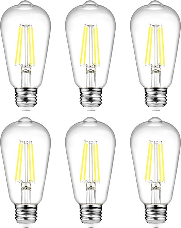 Photo 1 of Ascher Vintage LED Edison Bulbs, 6W, Equivalent 60W, Non-Dimmable, Daylight 5000K, 700Lumens, ST58 Antique LED Filament Bulbs with 80+ CRI, E26 Medium Base, Clear Glass, Pack of 6
