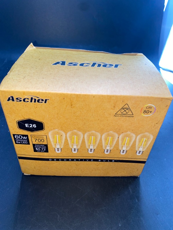 Photo 3 of Ascher Vintage LED Edison Bulbs, 6W, Equivalent 60W, Non-Dimmable, Daylight 5000K, 700Lumens, ST58 Antique LED Filament Bulbs with 80+ CRI, E26 Medium Base, Clear Glass, Pack of 6
