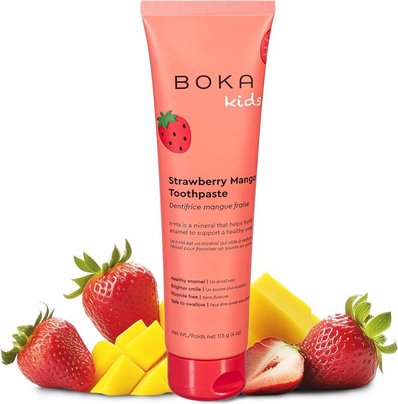 Photo 1 of Boka Fluoride Free Toothpaste- Nano Hydroxyapatite, Remineralizing, Sensitive Teeth, Whitening- Dentist Recommended for Adult, Kids Oral Care- Strawberry Mango Flavor, 4oz 1Pk - US Manufactured

