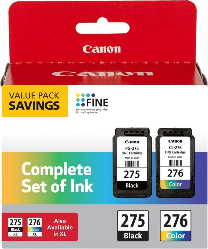 Photo 1 of Canon PG-275 / CL-276 Genuine Ink Value Pack (2 Cartridges), Compatible with TS3520/3522/4722/3720/3722, TR4720
