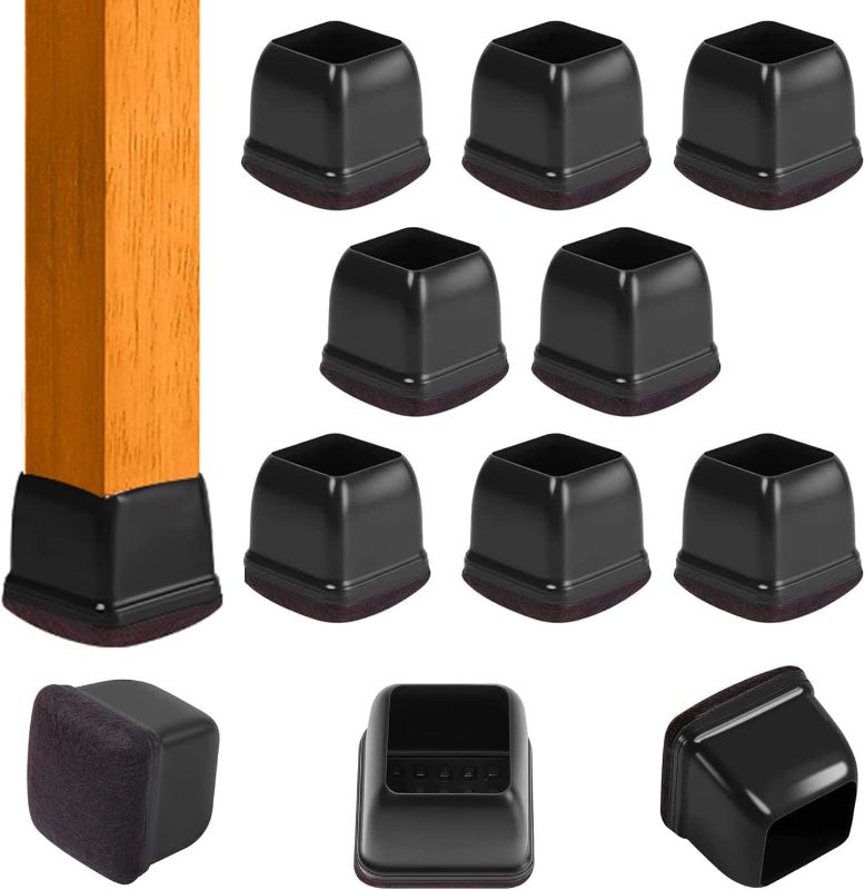 Photo 1 of Black Silicone Chair Leg Floor Protectors, Extra Large Chair Leg Caps with Wrapped Felt, Silicon Furniture Leg Feet Cup, Protect Hardwood Floor from Scratches No Noise 8 Pcs (Square, Black Fit 1.4-2")
