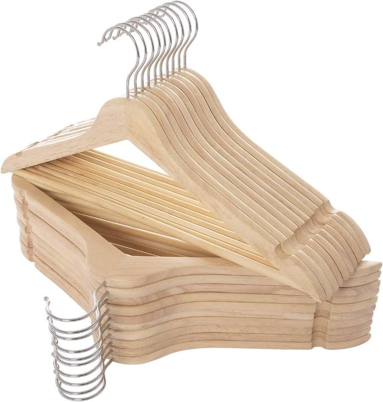 Photo 1 of ELONG HOME Solid Wooden Hangers 30 Pack, Wood Suit Hangers with Extra Smooth Finish, Precisely Cut Notches & Chrome Swivel Hook, Wooden Clothes Hangers for Shirt Coat Jacket Dress, Natural
