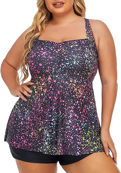 Photo 1 of 26W NWT Summer Mae Women Plus Size Two Piece Tankini Swimsuits Flowy Swimdress Tummy Control Bathing Suits with Shorts
