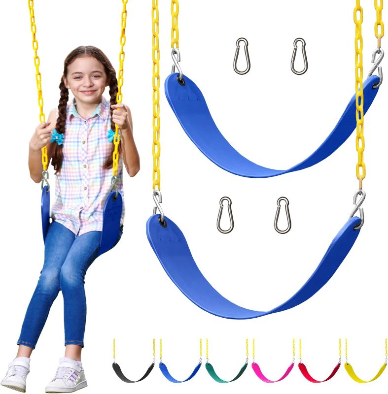 Photo 1 of Jungle Gym Kingdom Swings for Outdoor Swing Set - Pack of 2 Swing Seat Replacement Kits with Heavy Duty Chains - Backyard Swingset Playground Accessories for Kids (Blue)
