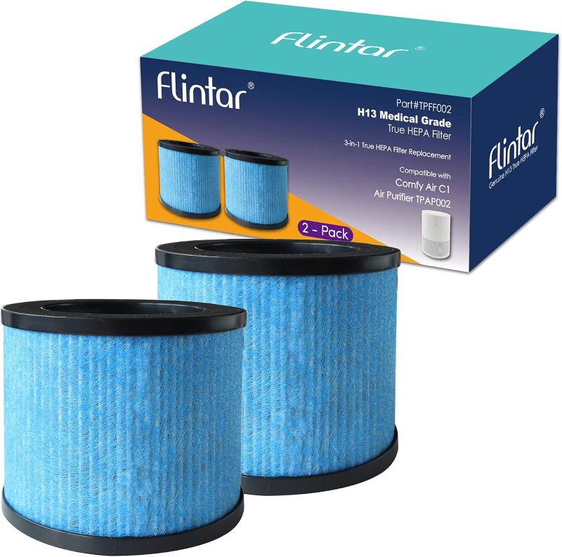 Photo 1 of Flintar TPAP002 True HEPA Replacement Filters, Compatible with TOPPIN TPAP002 HEPA Air Purifier Comfy Air C1, 3-in-1 H13 Grade True HEPA Filter Set, Part# TPFF002, 2-Pack
