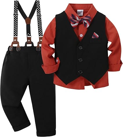 Photo 1 of 12-18 MONTHS MISSING VEST**NEW*8YUEMION Toddler Baby Boy Clothes Suits Gentleman Dress Shirt+Bowtie+Vest+Suspender Pants Boy Formal Wedding Outfits Set 1-5T
