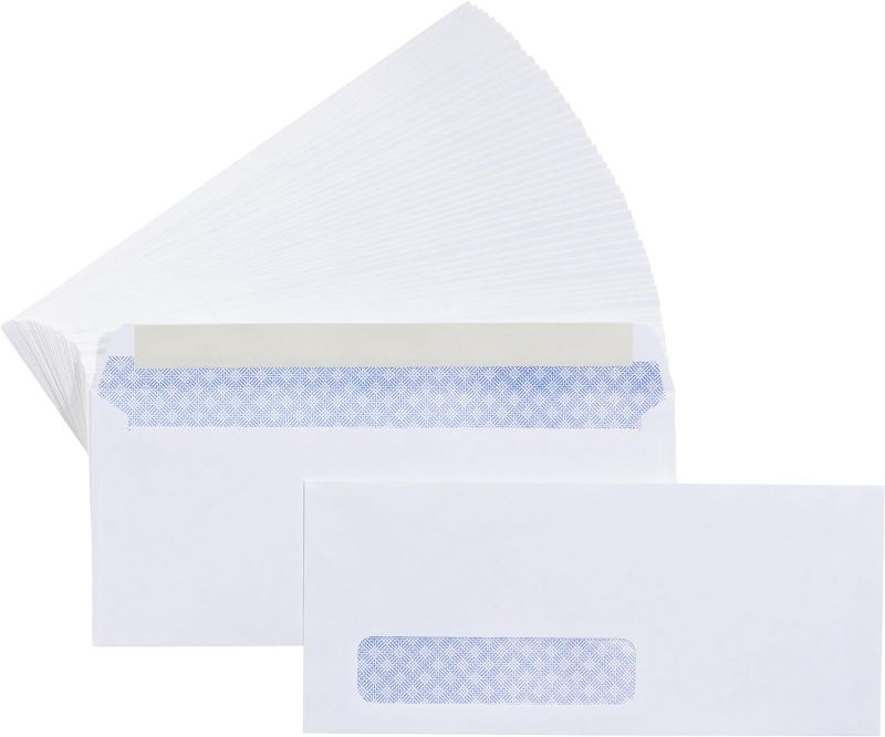 Photo 1 of Amazon Basics #10 Security-Tinted Self-Seal Business Envelopes with Left Window, Peel & Seal Closure - 500-Pack, White
