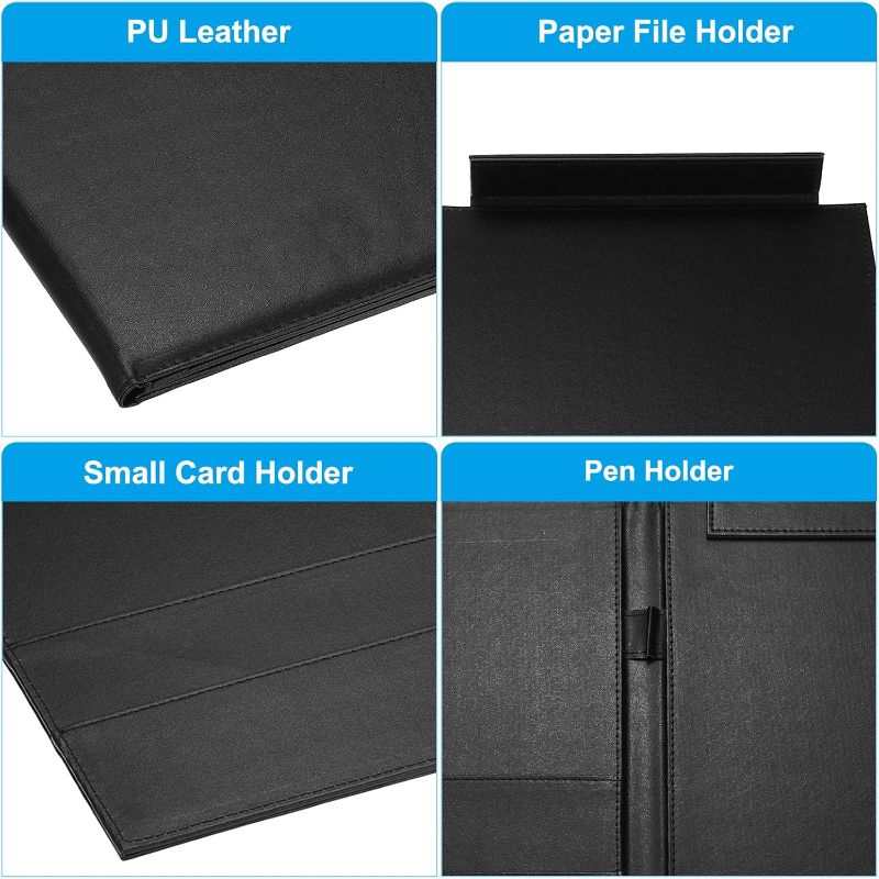 Photo 2 of PATIKIL 12.8"x9.6" A4 PU Leather Clipboard, Black Business Padfolio Organizer Binder Resume Legal Document Folder Holder Writing Pad for Office
