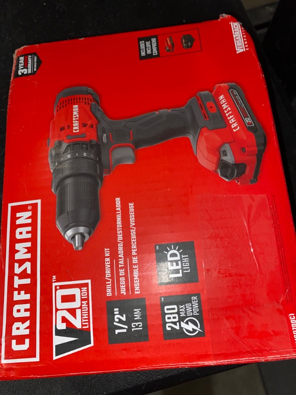 Photo 3 of CRAFTSMAN V20 Cordless Drill/Driver Kit, 1/2 inch, Battery and Charger Included (CMCD700C1)
